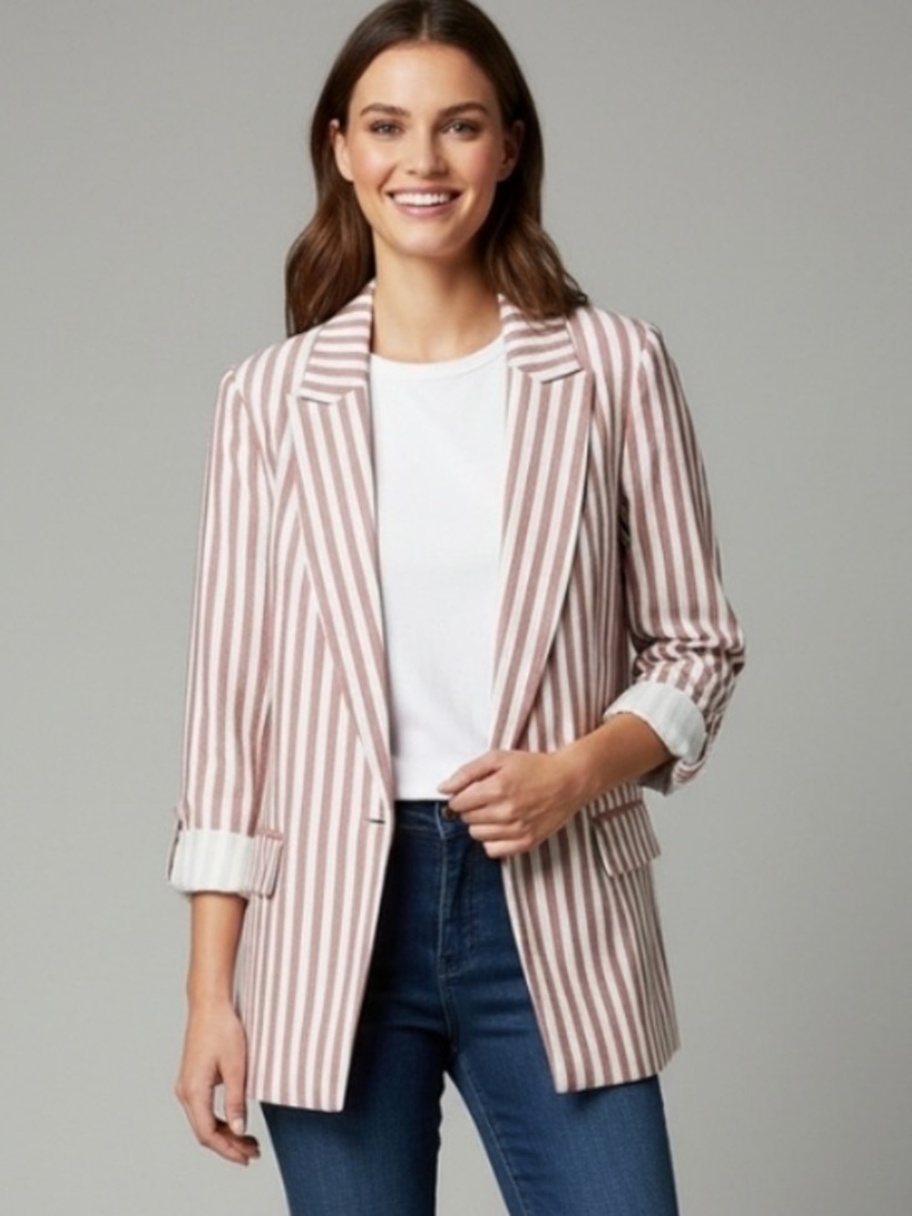 Zara Striped Rose Pink & White Blazer Jacket
